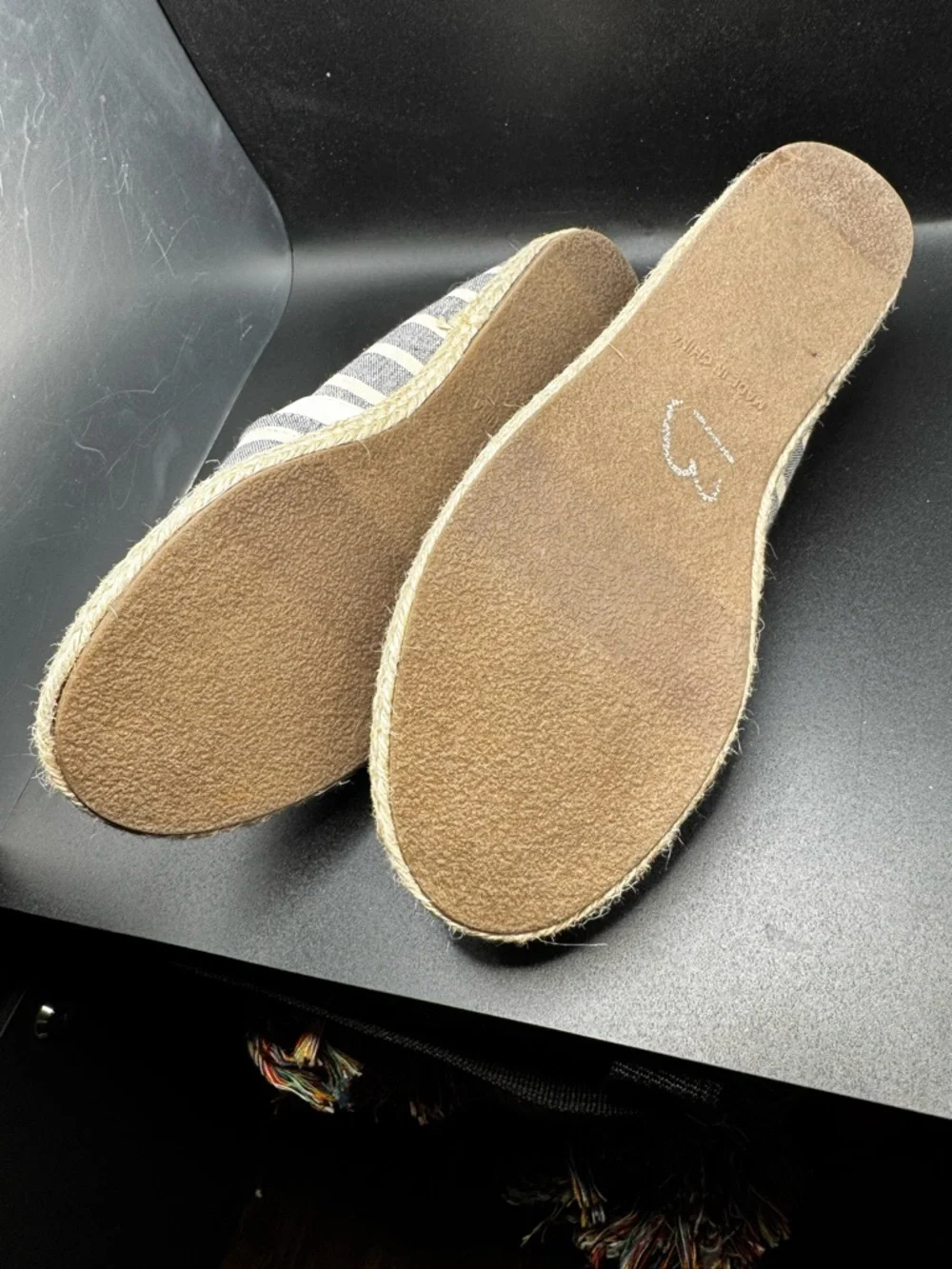 New Striped Canvas Slip On Flats - Gray & White Size 7
